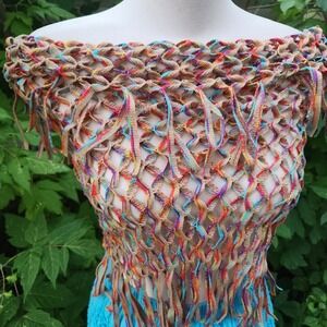 FRAAS Crochet Fringe Scatf‎ Colorful Knit Festival Boho Layering Canadian